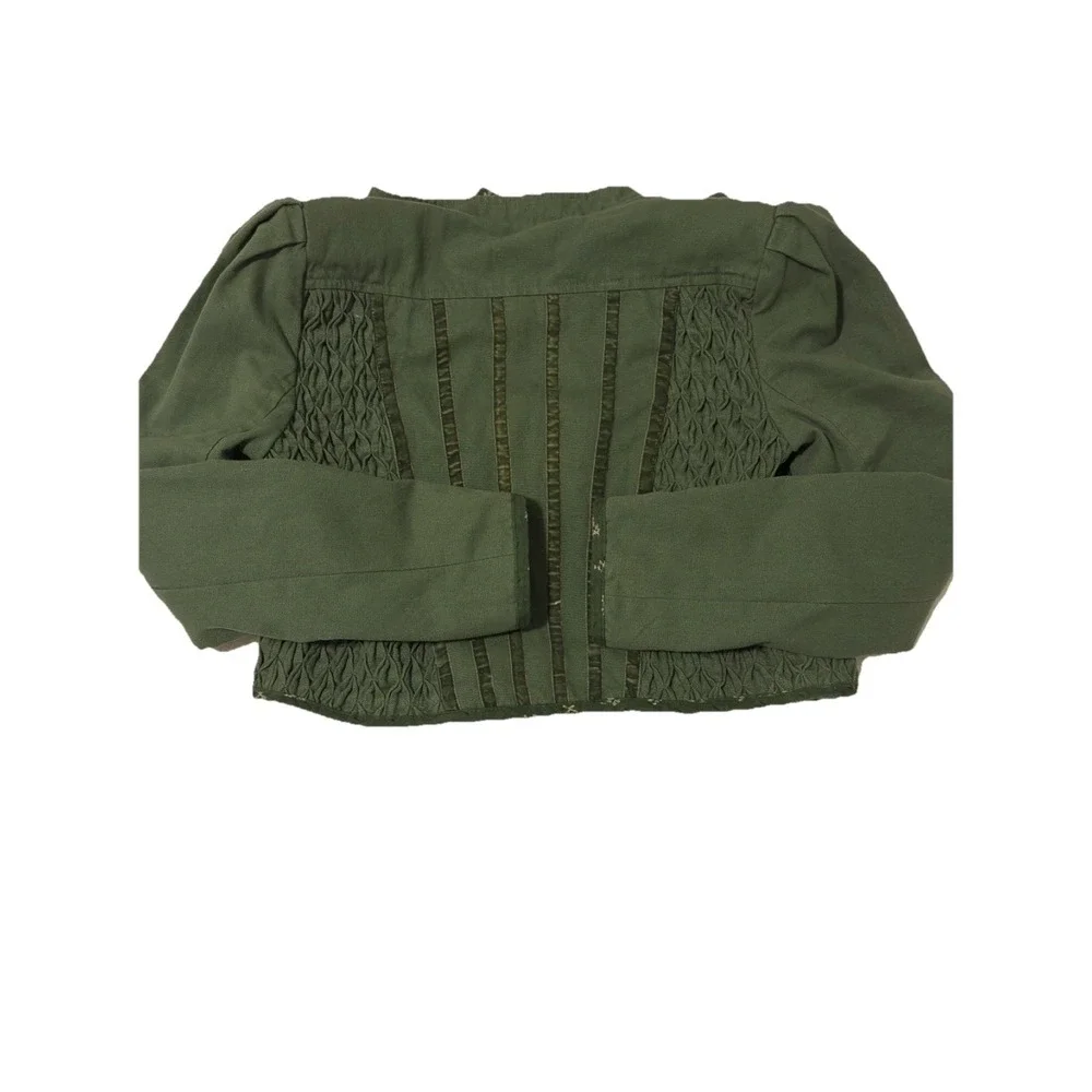 FREE PEOPLE Jacket Womens X-Small Green Shrunken Officer Military Button Pockets